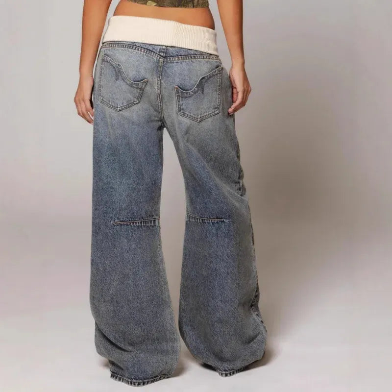 Waistband Baggy Wide Leg Jeans for Women