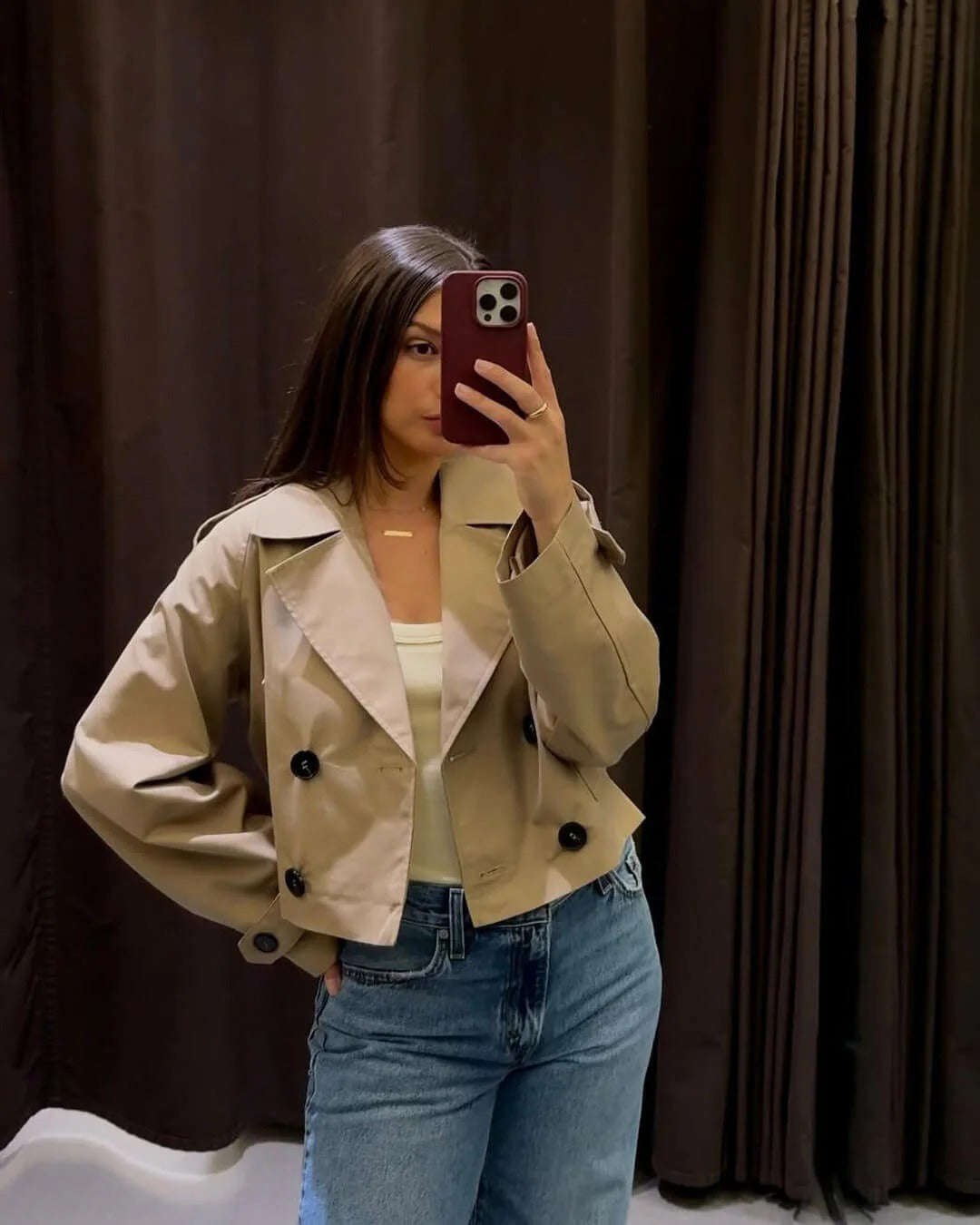 Short Double Breasted Trench Coat for Women