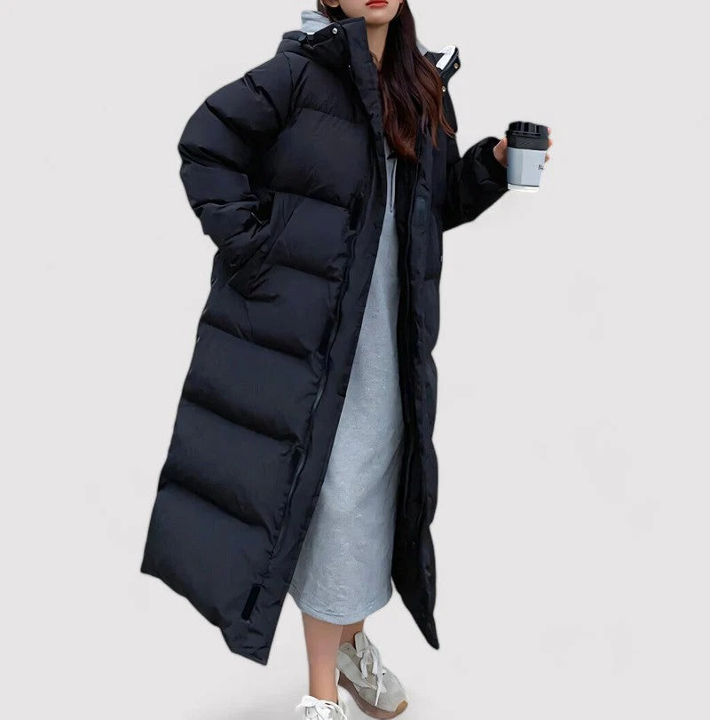 Long Hooded Puffer Coat for Women