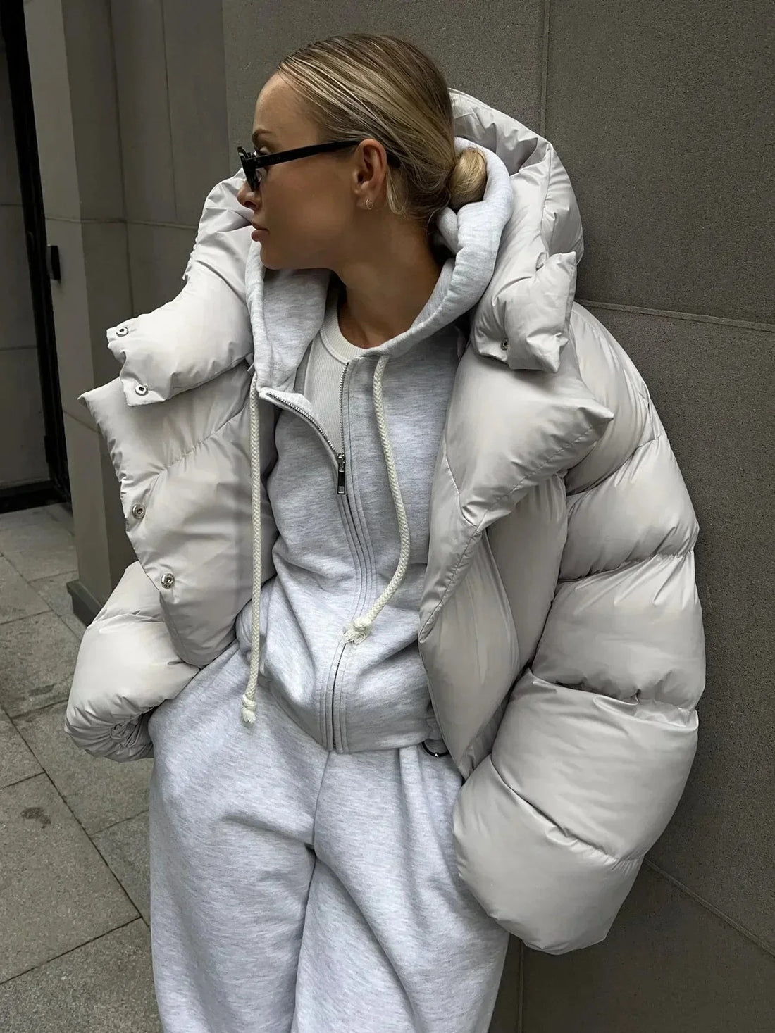 Padded Stand Collar Puffer Jacket for Women