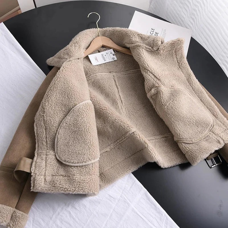 Suede Sherpa Lined Aviator Jacket for Women