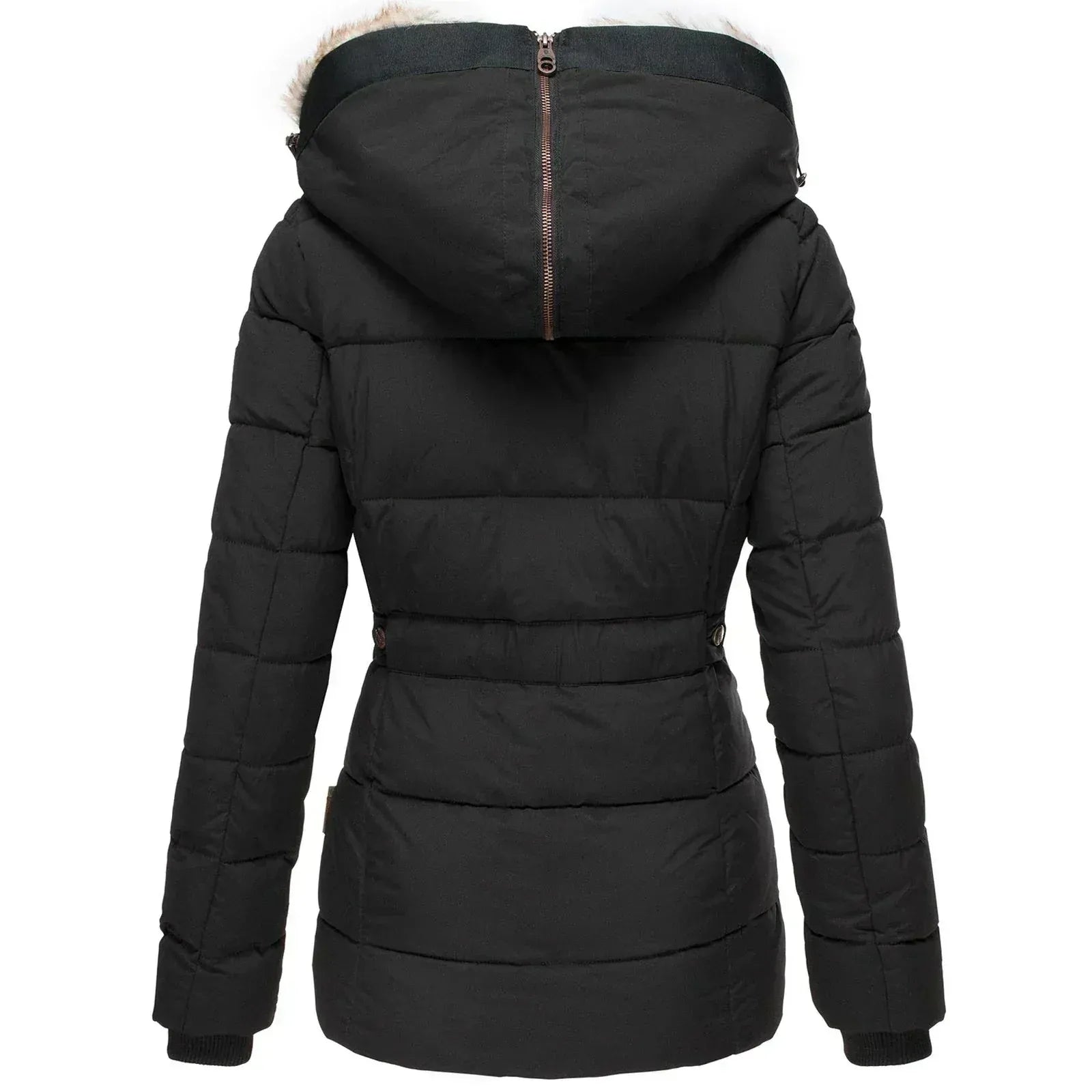 Quilted Faux Fur Lined Winter Coat for Women