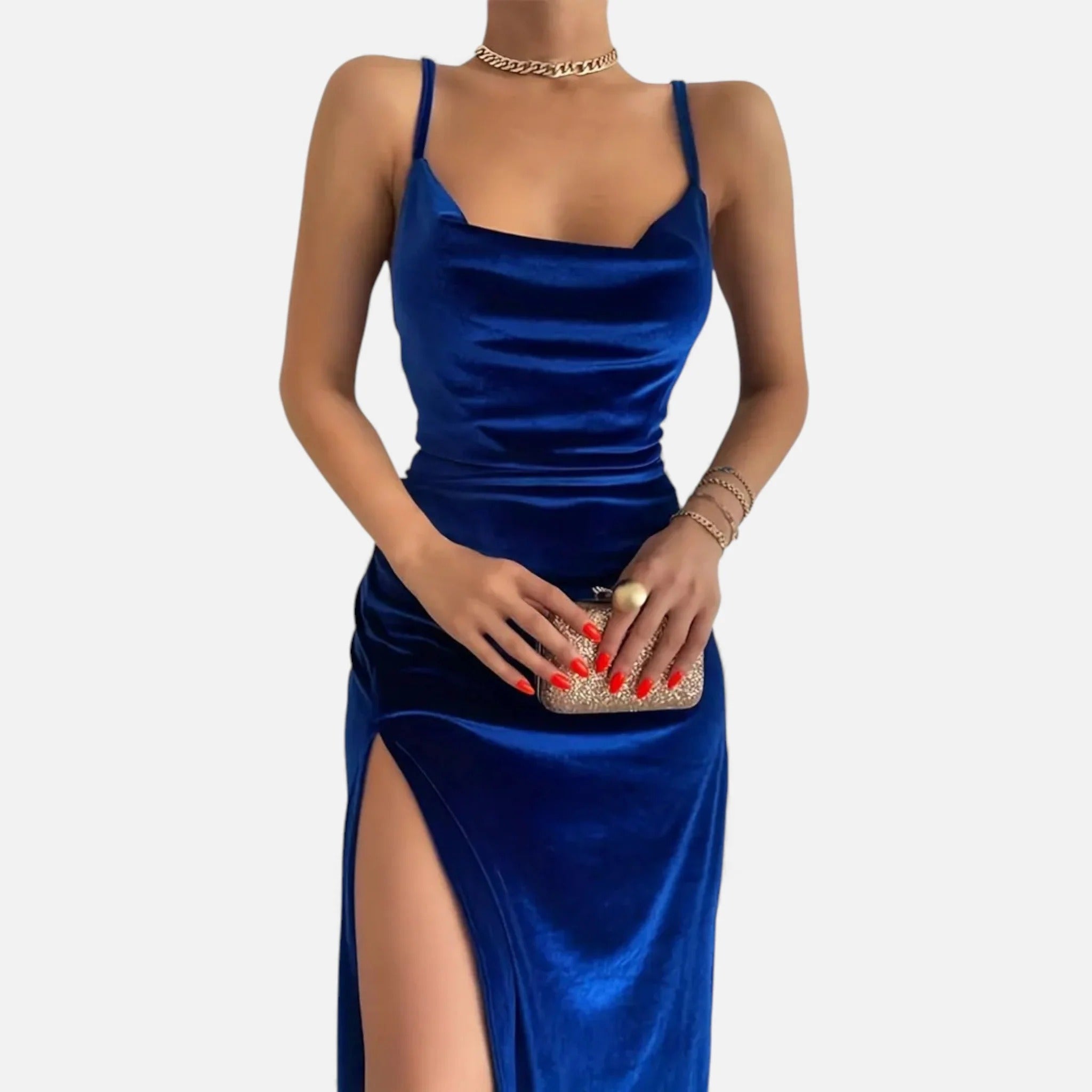 Velvet Cowl Neck Side Slit Maxi Dress for Women