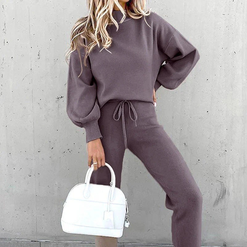 Long Sleeve Oversized Rib Knit Lounge Set for Women