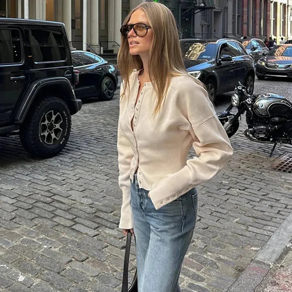 Elegant Crop Ribbed Cardigan for Women