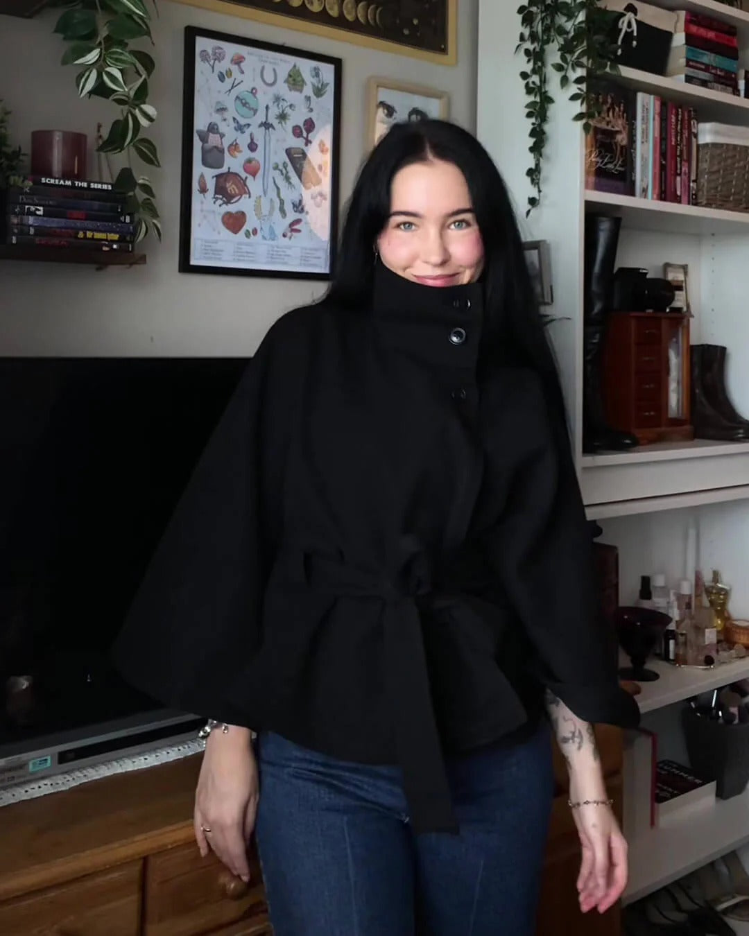 Wool Blend Cape Coat for Women