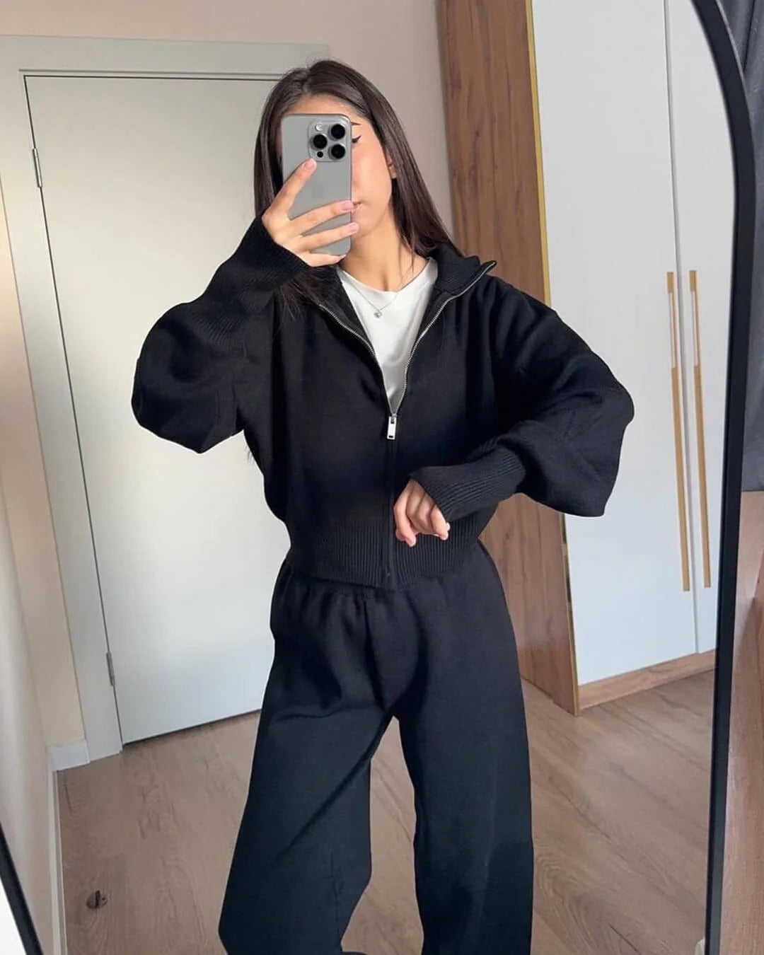 Knitted Zip Up Loungewear Set for Women