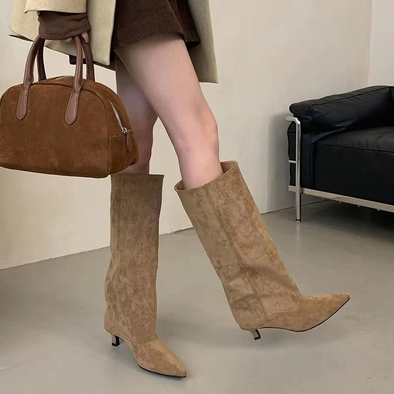 Suede Pointed Toe Slouch Boots for Women
