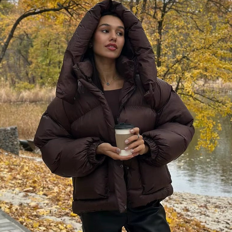 Oversized Puffer Jacket with Hood for Women