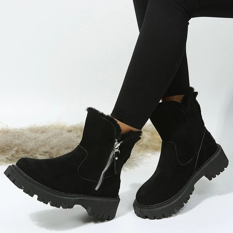 Suede Fleece Lined Side Zip Platform Ankle Boots for Women
