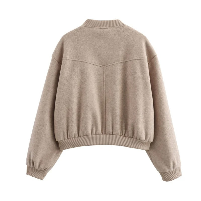 Cropped Ribbed Trim Bomber Jacket for Women