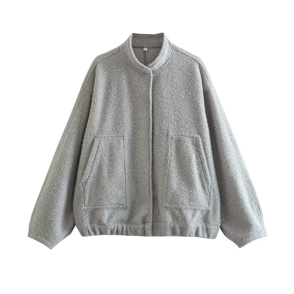 Oversized High Neck Bomber Jacket for Women