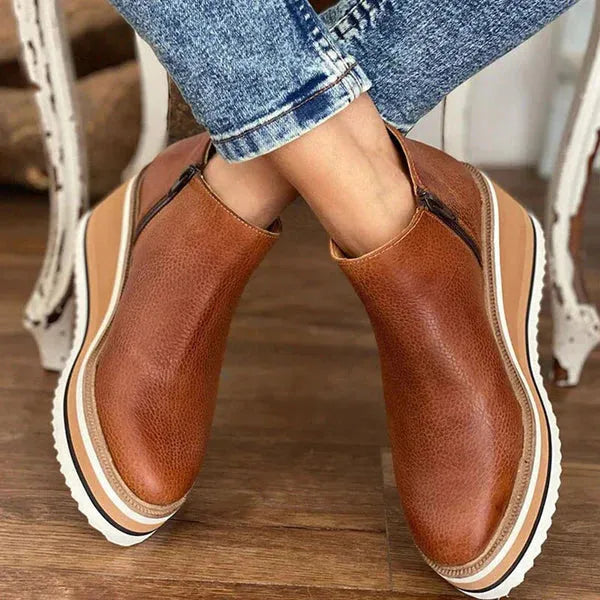 Platform Ankle Boots with Zipper for Women