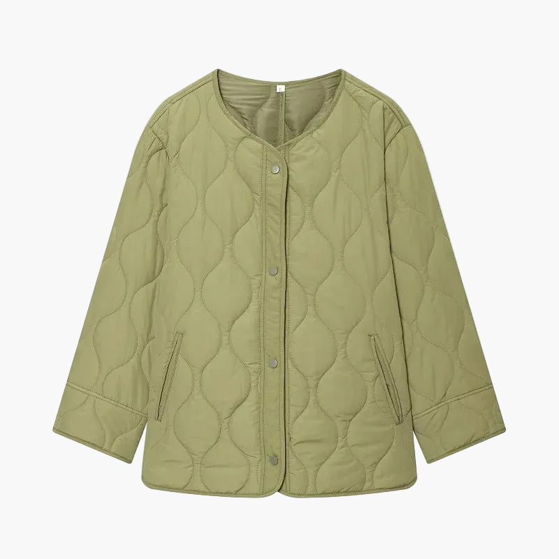 Collarless Quilted Jacket with Side Pockets for Women