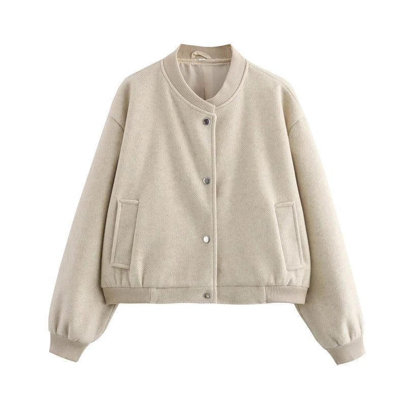 Cropped Ribbed Trim Bomber Jacket for Women