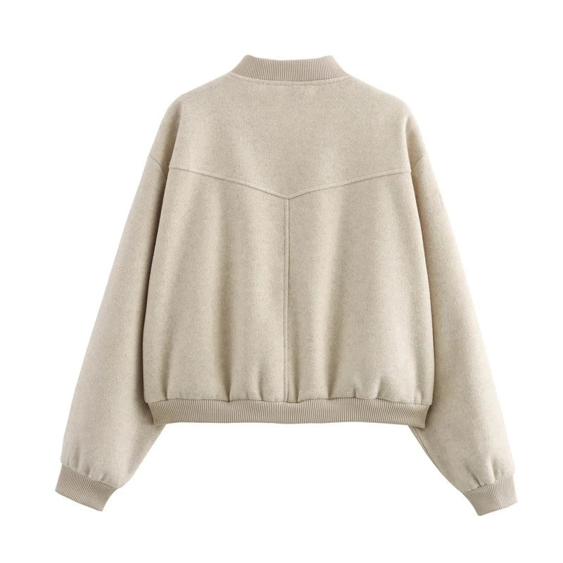 Cropped Ribbed Trim Bomber Jacket for Women