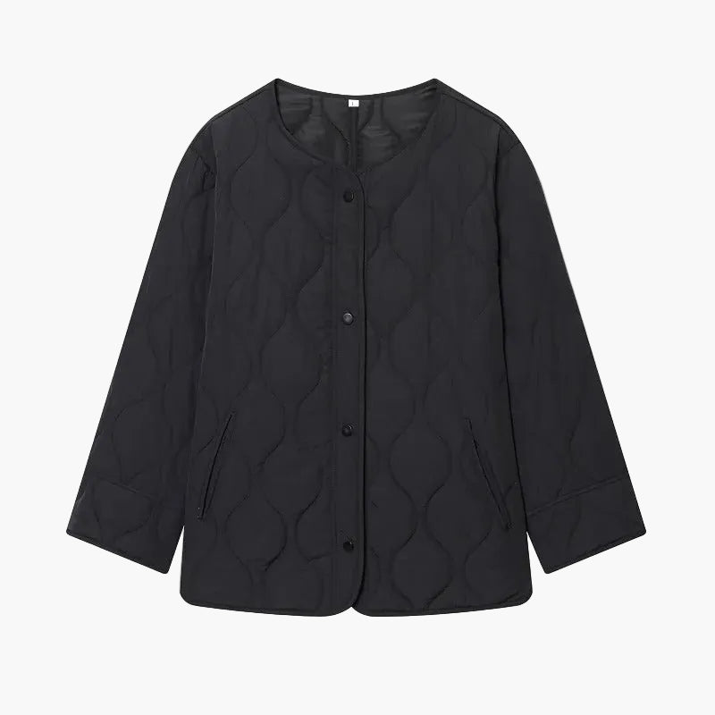 Collarless Quilted Jacket with Side Pockets for Women