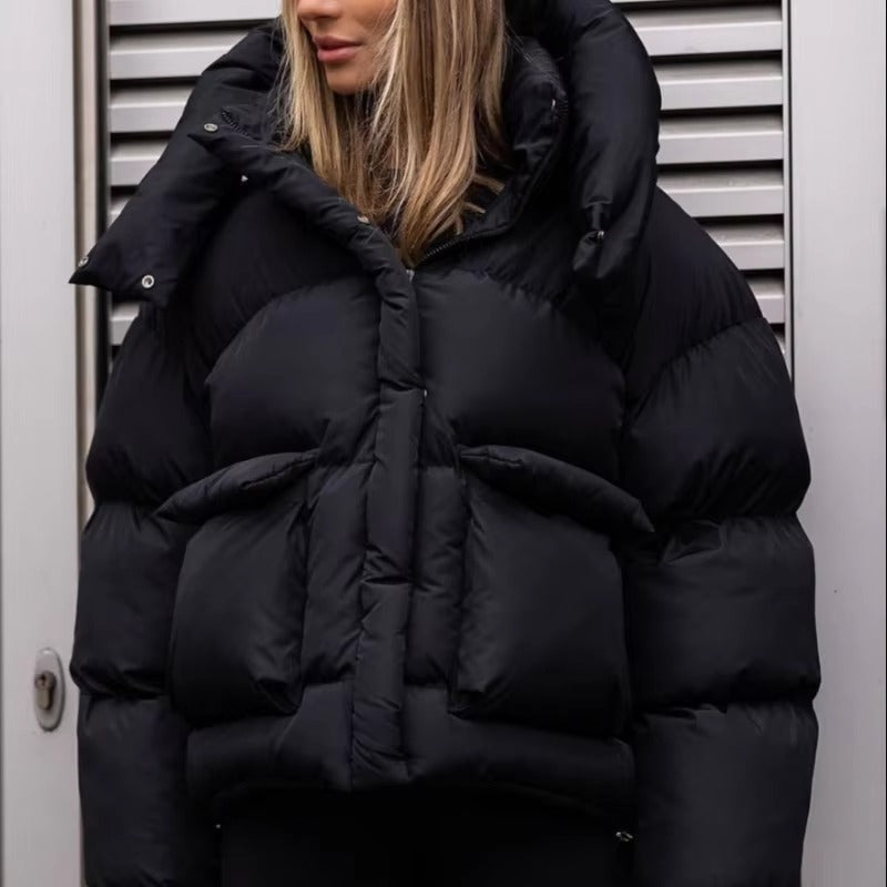 Oversized Puffer Jacket with Hood for Women