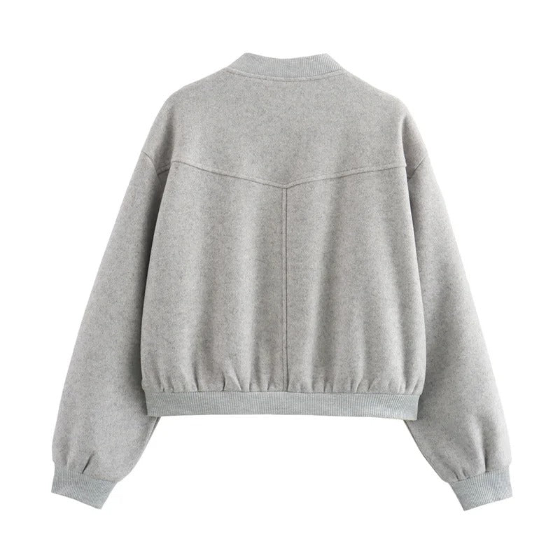 Cropped Ribbed Trim Bomber Jacket for Women