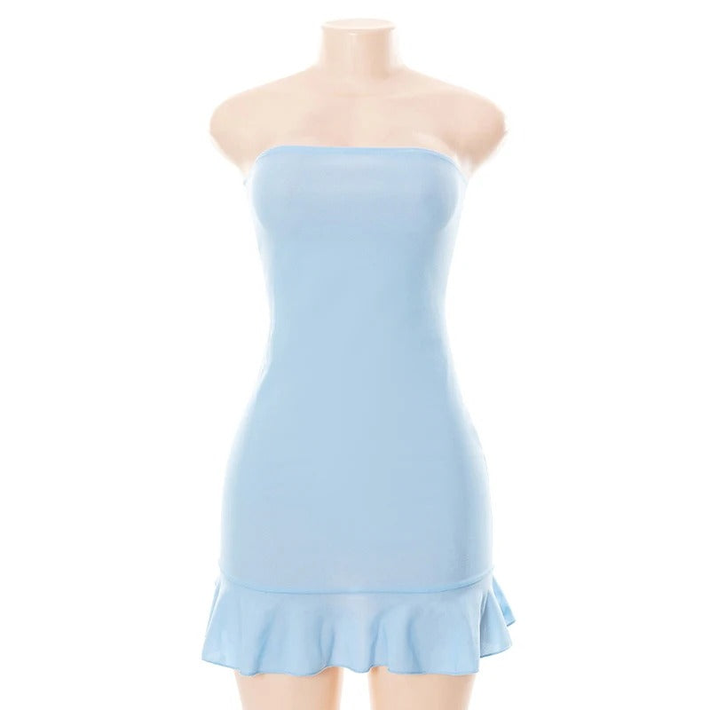 Strapless Ruffle Hem Mini Dress for Women