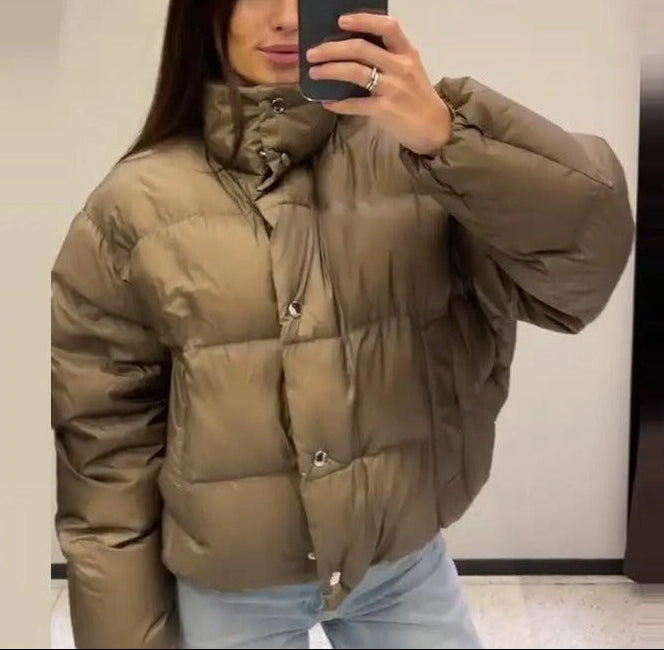 High Neck Quilted Puffer Jacket for Women