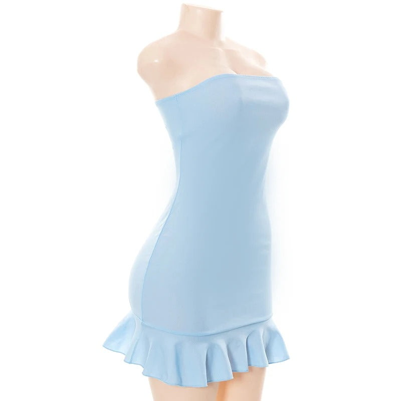 Strapless Ruffle Hem Mini Dress for Women
