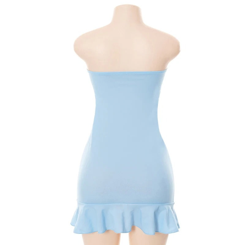 Strapless Ruffle Hem Mini Dress for Women