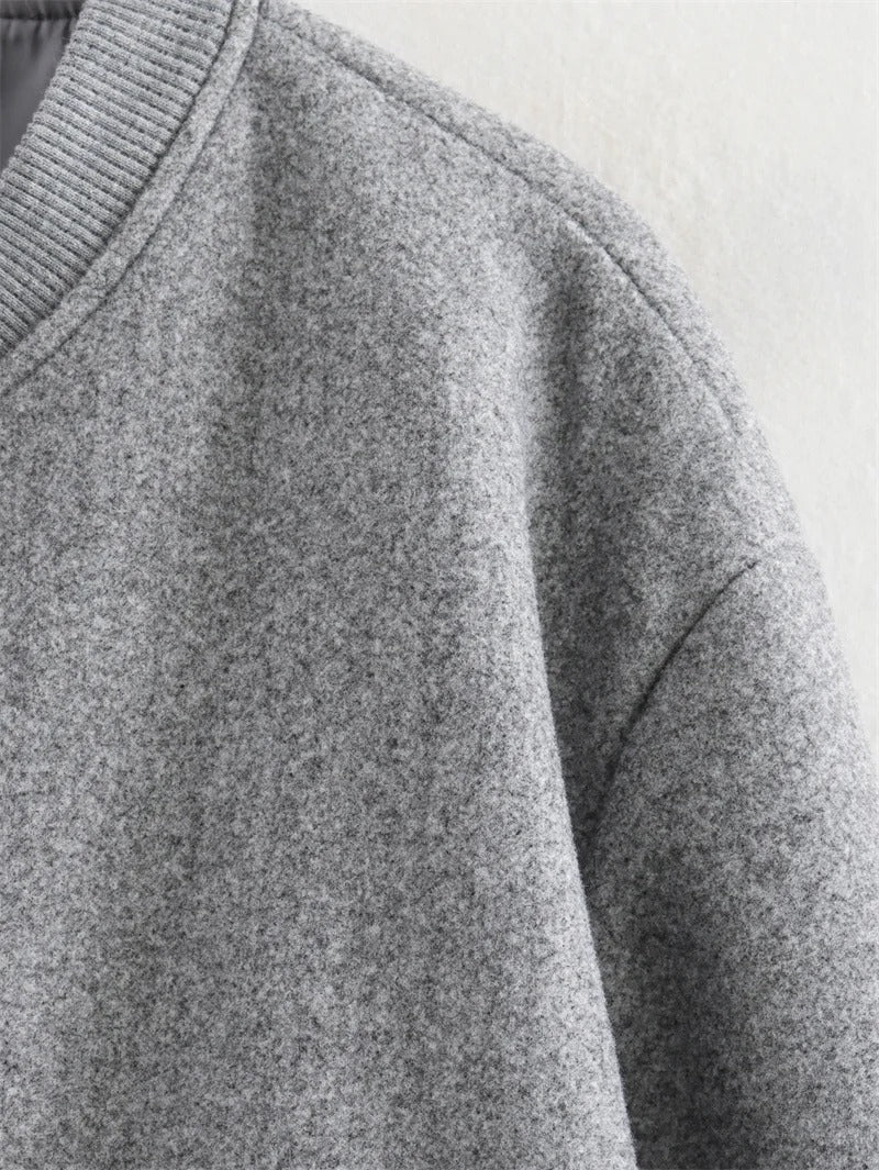 Cropped Ribbed Trim Bomber Jacket for Women