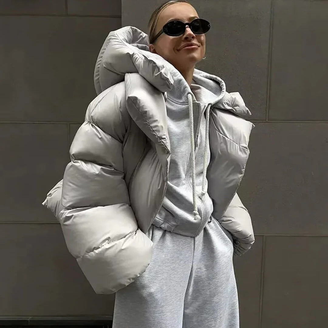 Padded Stand Collar Puffer Jacket for Women