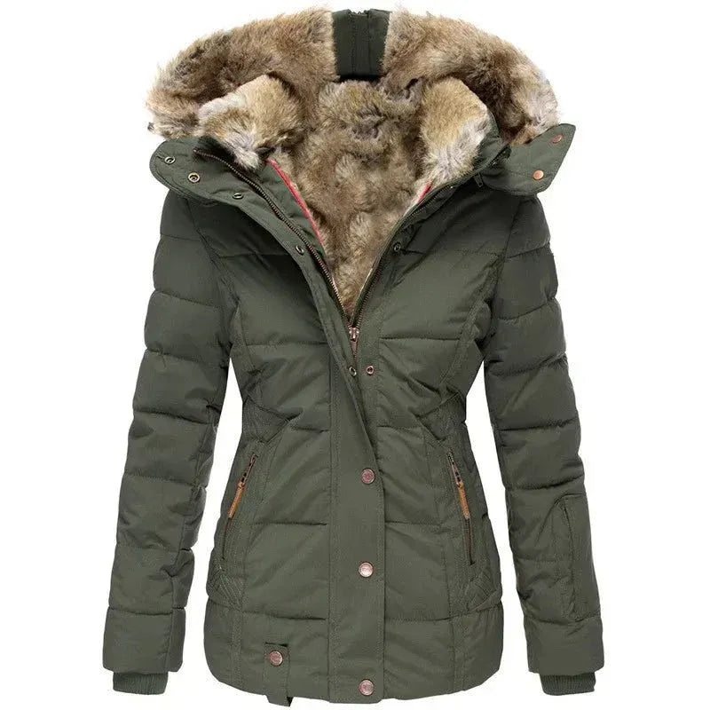 Quilted Faux Fur Lined Winter Coat for Women