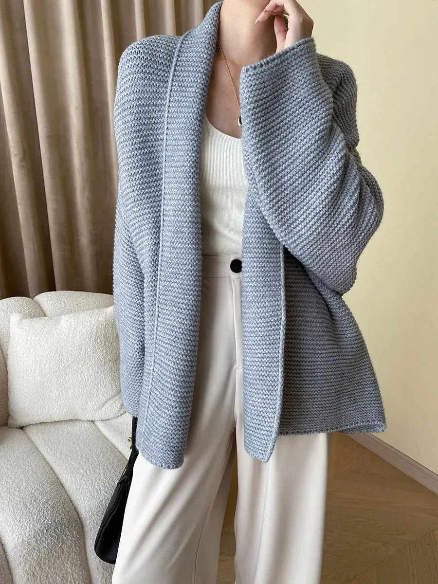 Belted Knit Cardigan with Shawl Collar for Women