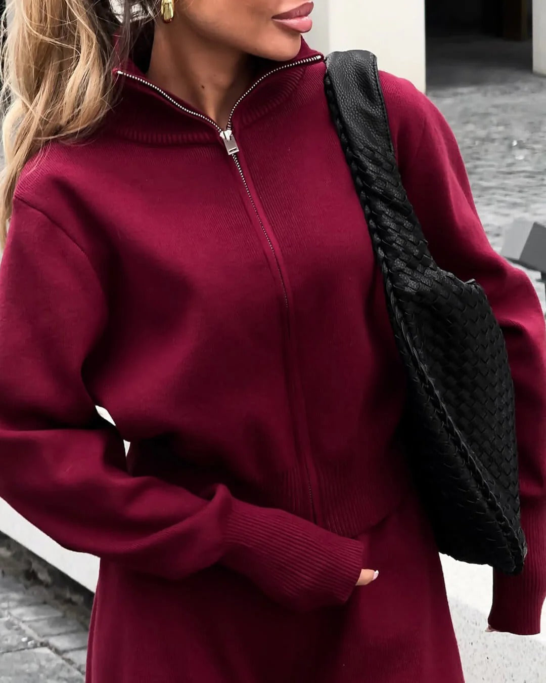 Knitted Zip Up Loungewear Set for Women