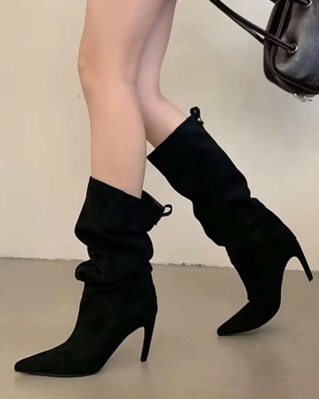 Suede Pointed Toe High Heel Slouch Boots for Women