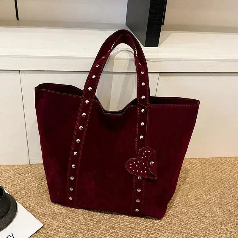 Suede Studded Handle Tote Bag for Women