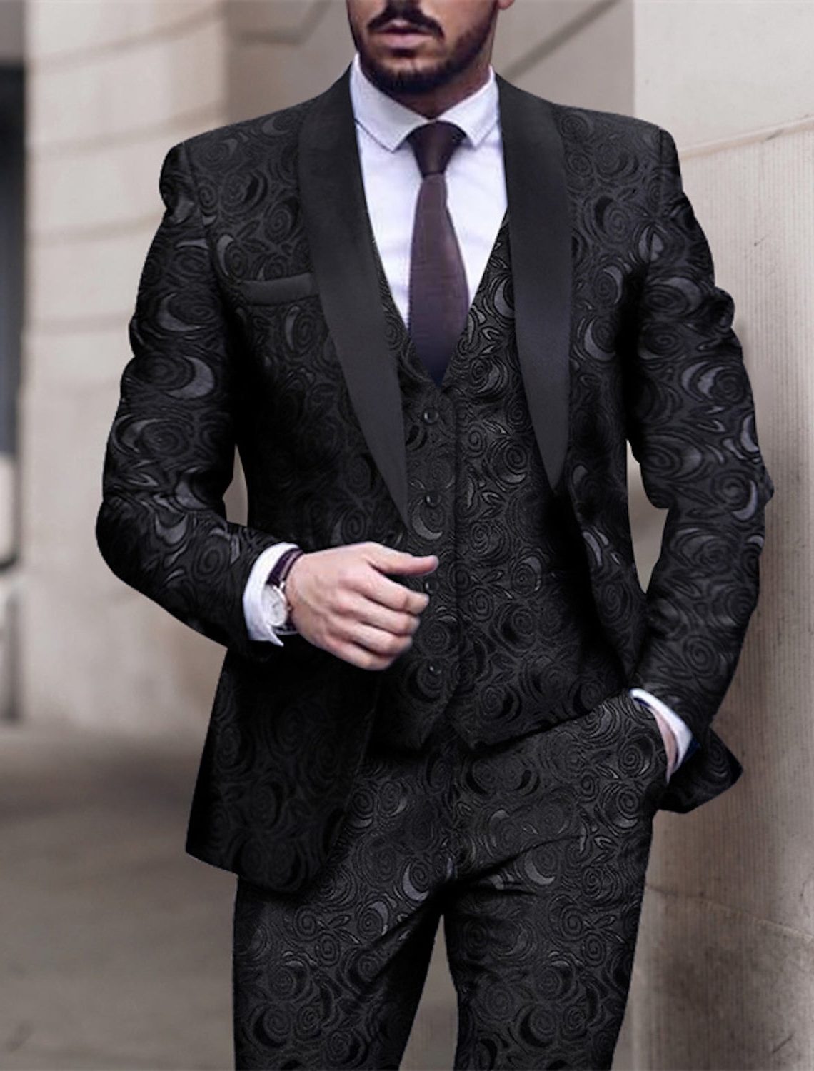 Jacquard Single Breasted Three Piece Suit for Men
