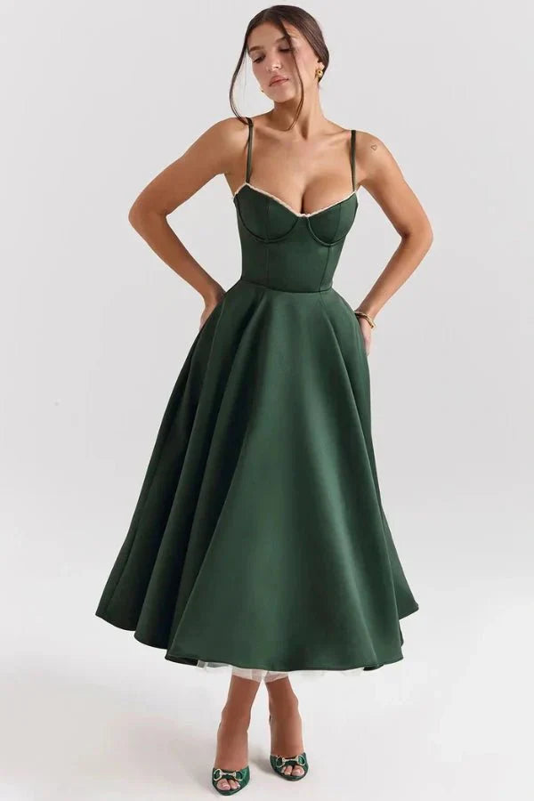 Sweetheart Corset A-Line Wedding Guest Midi Dress for Women