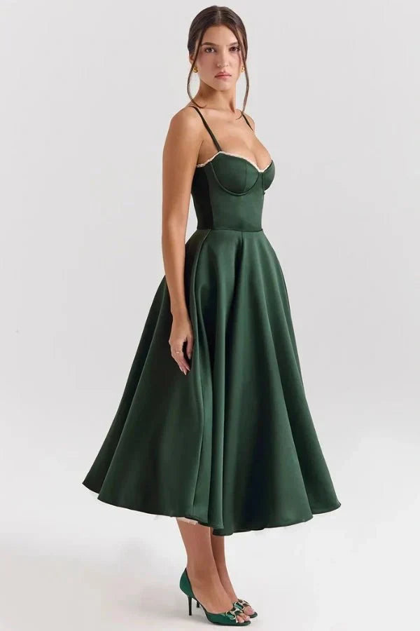 Sweetheart Corset A-Line Wedding Guest Midi Dress for Women