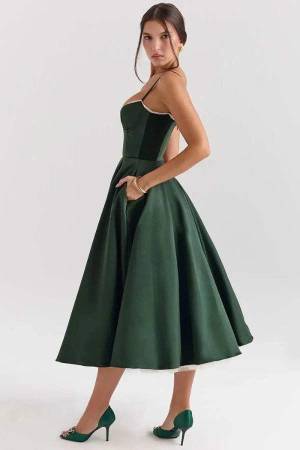 Sweetheart Corset A-Line Wedding Guest Midi Dress for Women