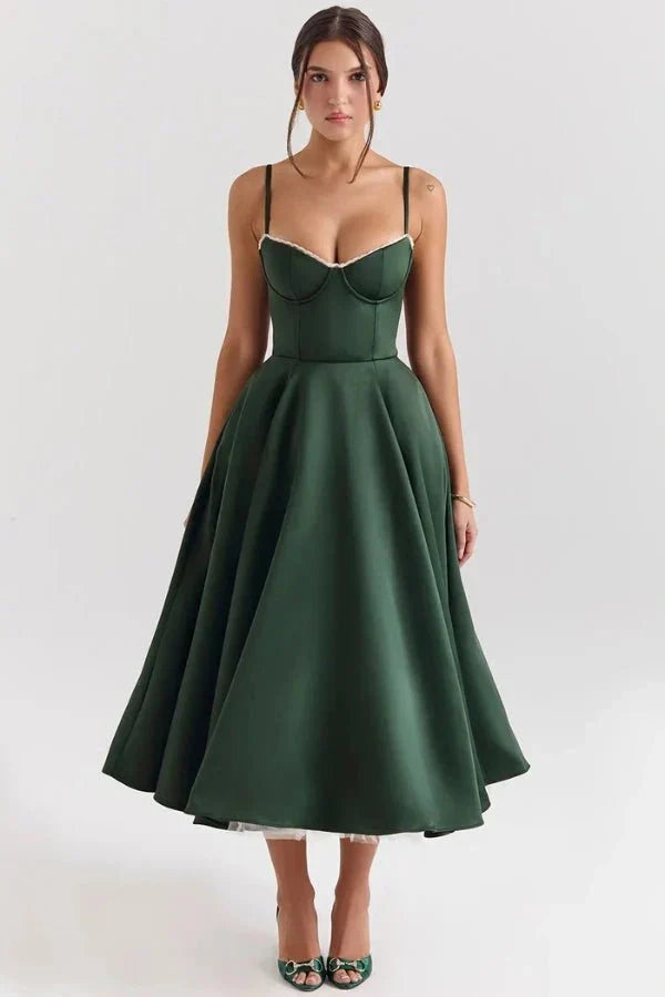Sweetheart Corset A-Line Wedding Guest Midi Dress for Women