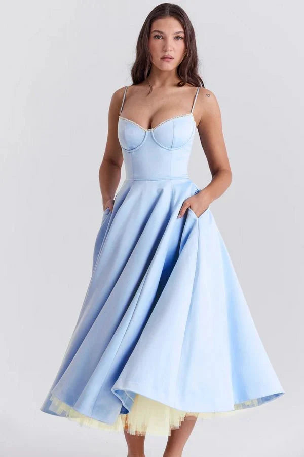 Sweetheart Corset A-Line Wedding Guest Midi Dress for Women