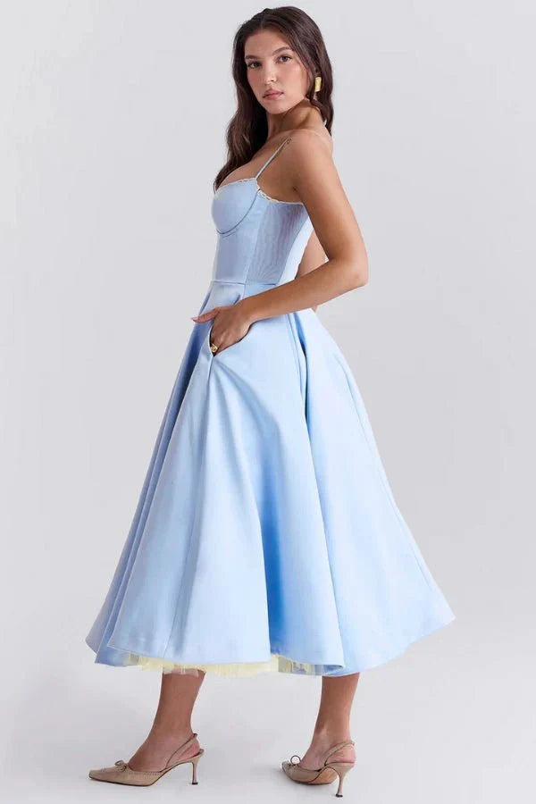 Sweetheart Corset A-Line Wedding Guest Midi Dress for Women