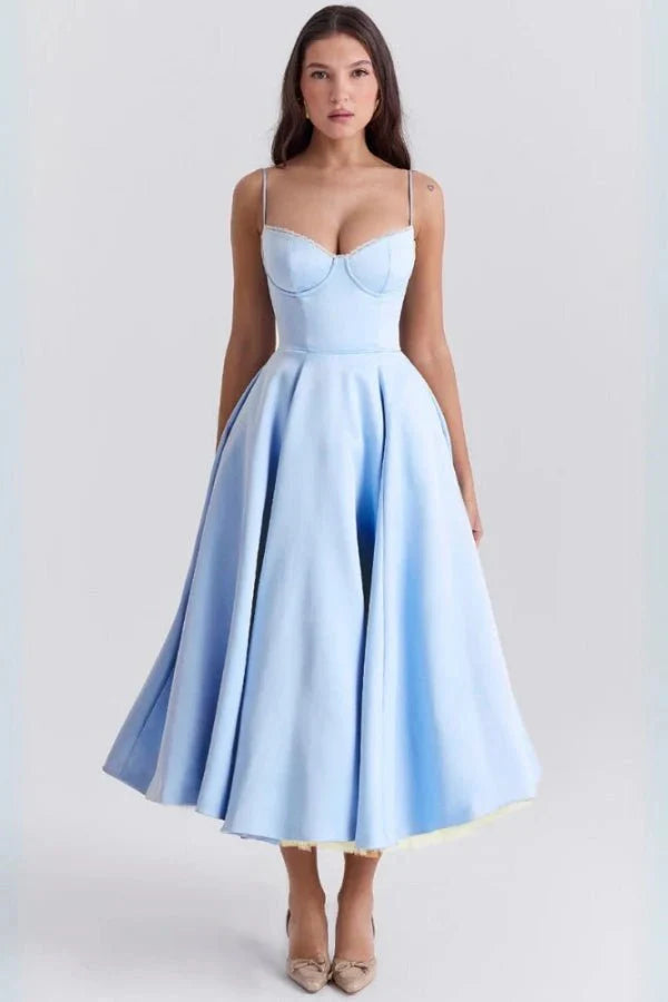 Sweetheart Corset A-Line Wedding Guest Midi Dress for Women
