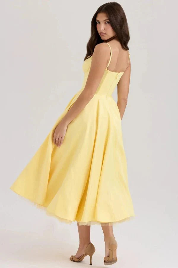 Sweetheart Corset A-Line Wedding Guest Midi Dress for Women