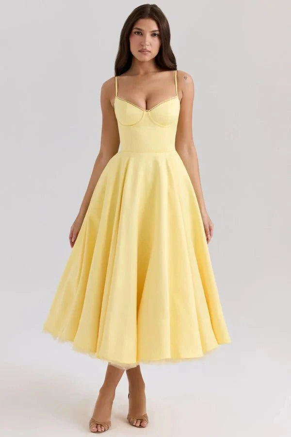 Sweetheart Corset A-Line Wedding Guest Midi Dress for Women