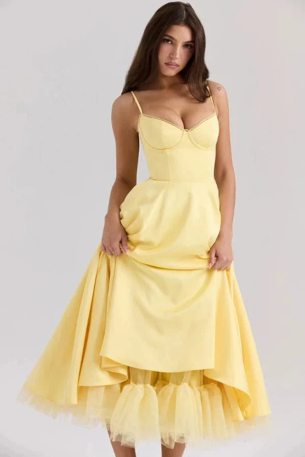Sweetheart Corset A-Line Wedding Guest Midi Dress for Women
