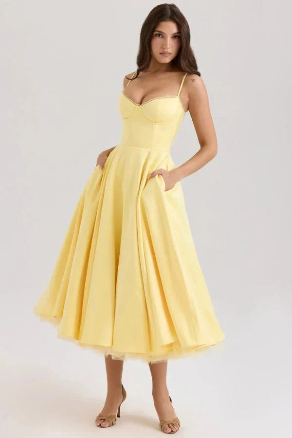 Sweetheart Corset A-Line Wedding Guest Midi Dress for Women