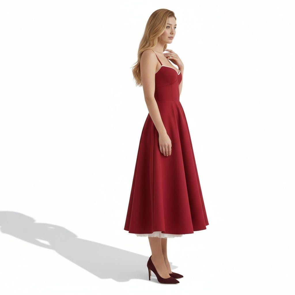 Sweetheart Corset A-Line Wedding Guest Midi Dress for Women