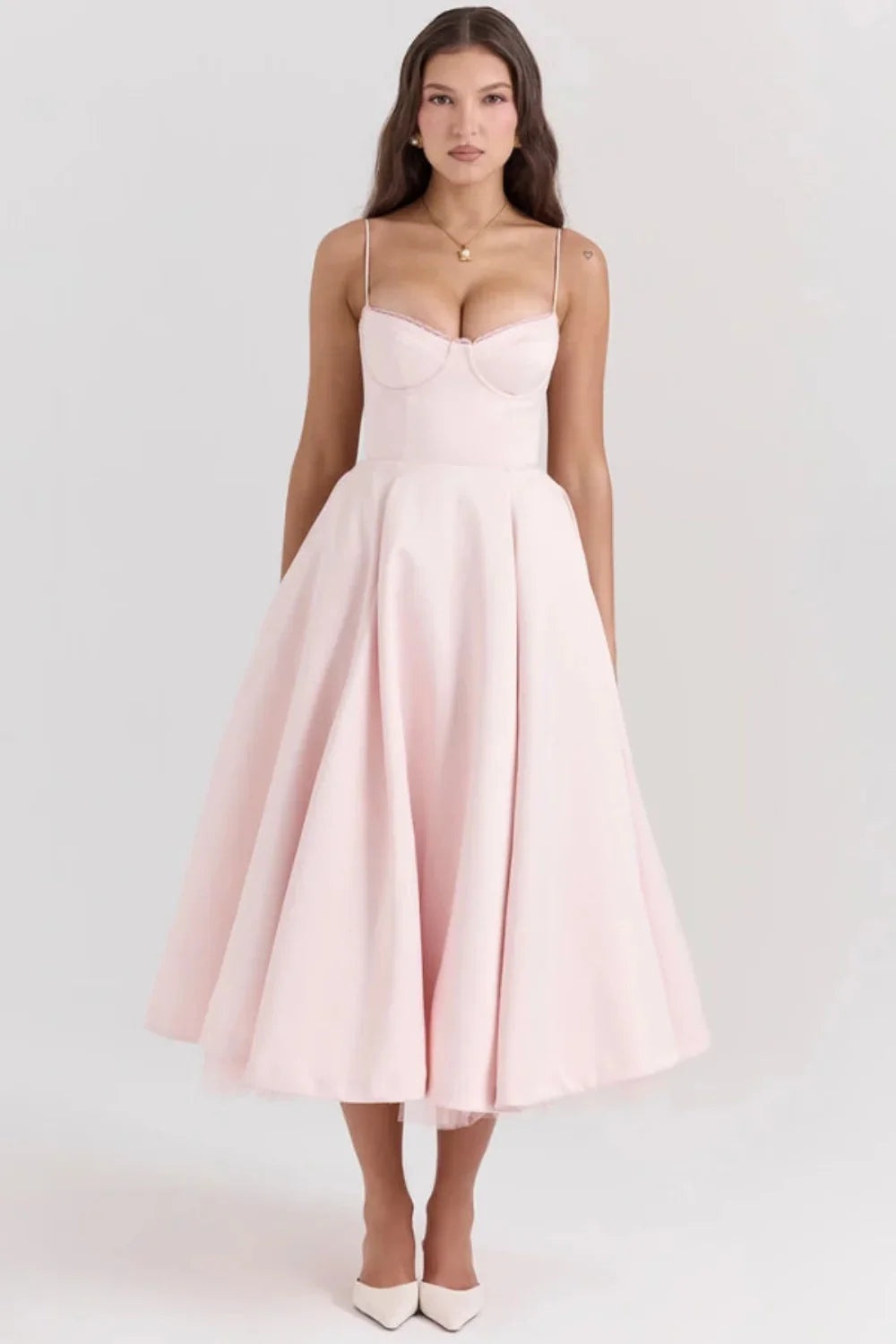 Sweetheart Corset A-Line Wedding Guest Midi Dress for Women