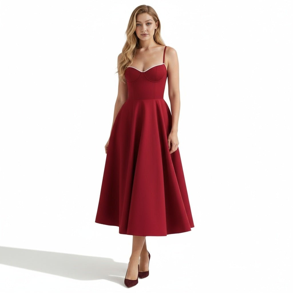 Sweetheart Corset A-Line Wedding Guest Midi Dress for Women