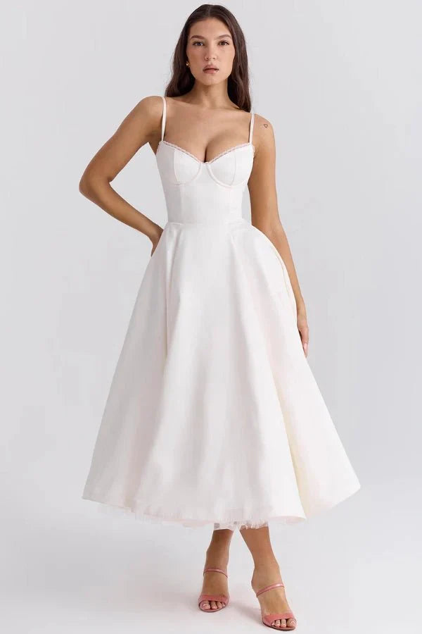 Sweetheart Corset A-Line Wedding Guest Midi Dress for Women